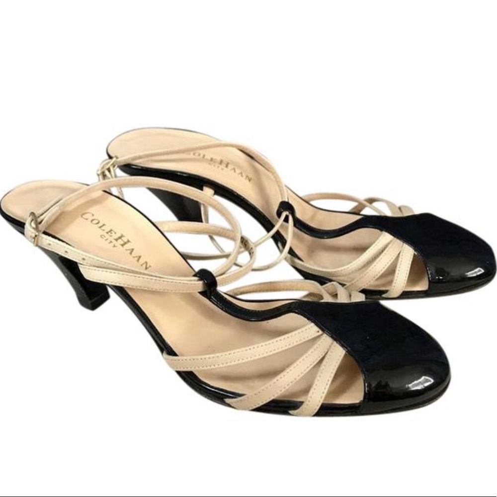 Cole Haan two toned Black and Tan strappy pumps